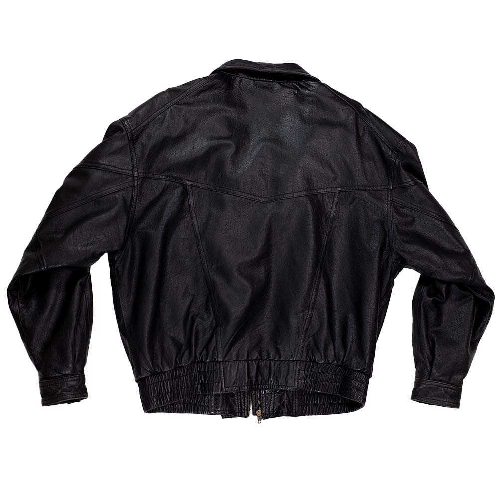Black leather jacket on a white background