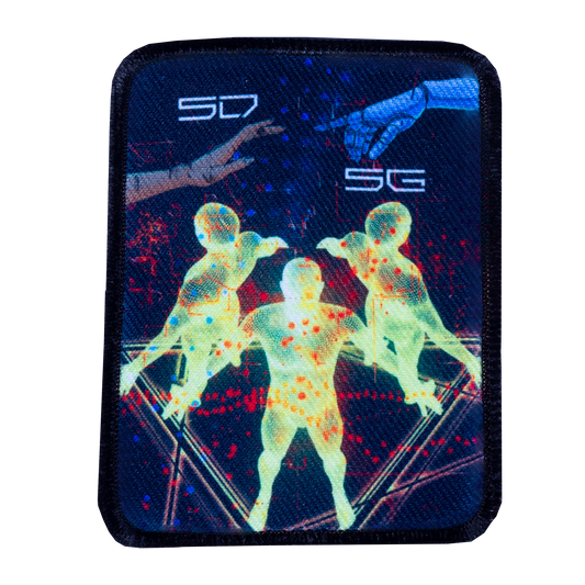 Neon glowing figures on a dark background with '5G' branding