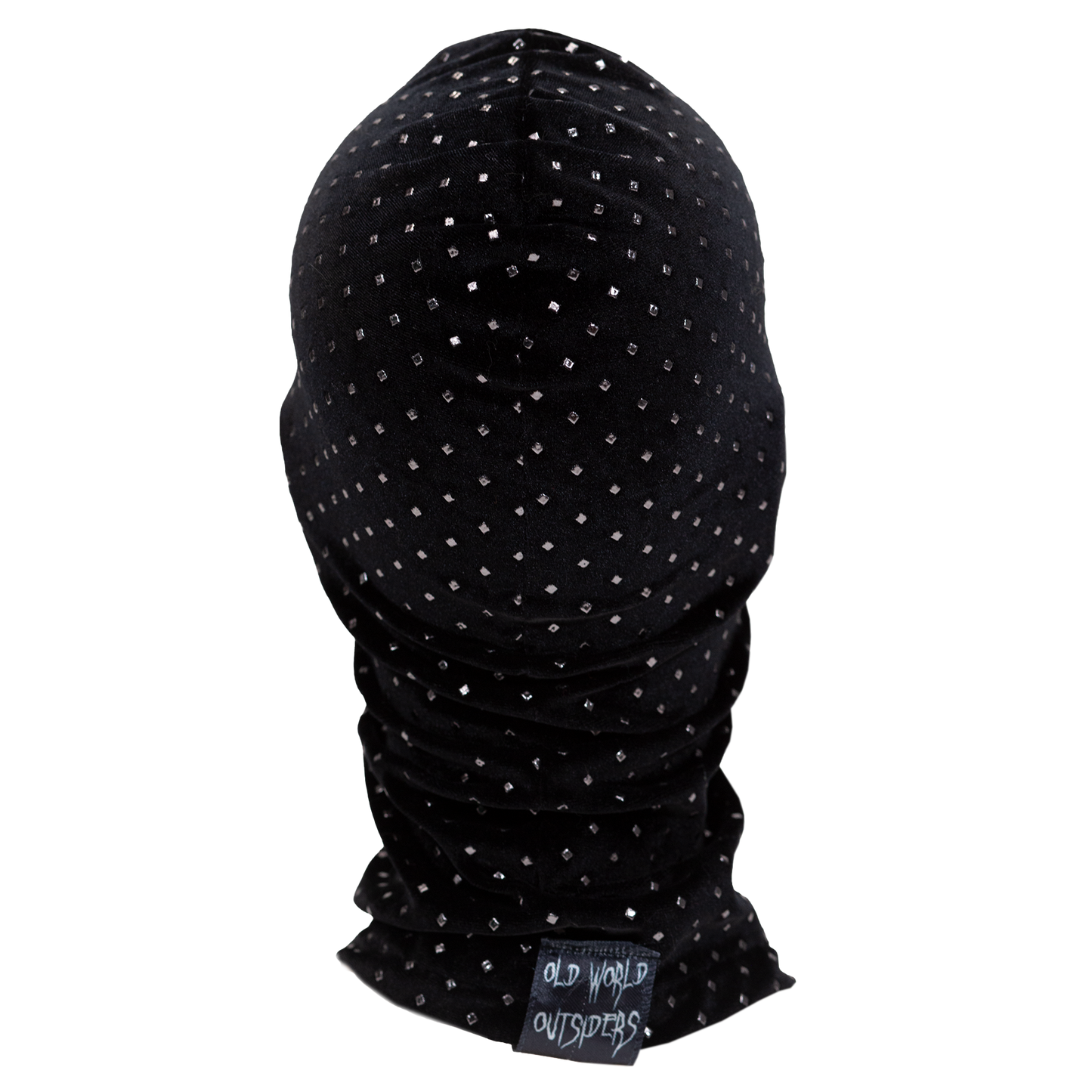 Black balaclava with white patterns on a white background