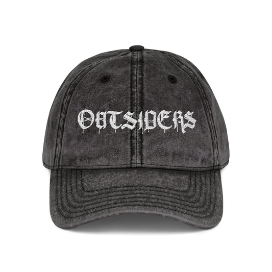 Black distressed cap with 'OUTSIDERS' embroidery on a white background