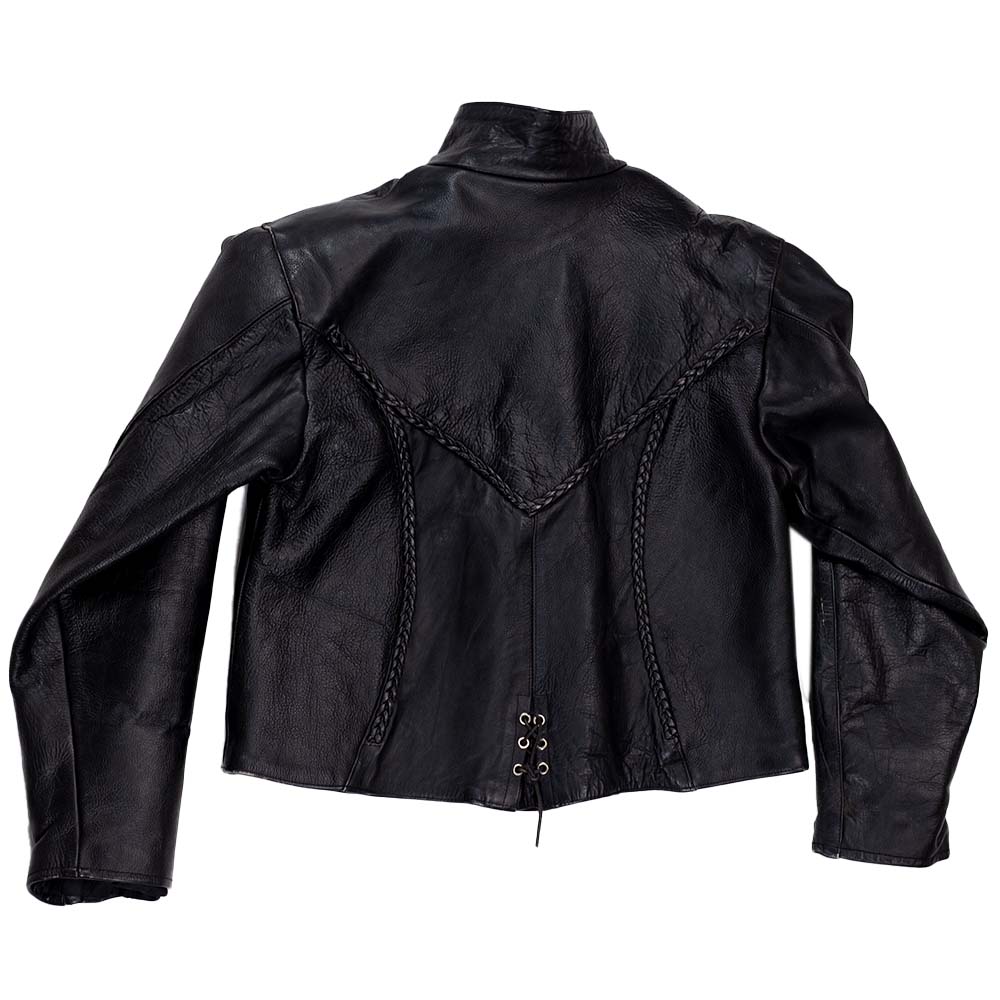 Black leather jacket on a white background