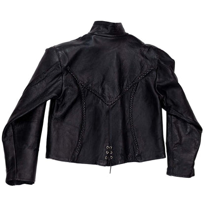 Black leather jacket on a white background