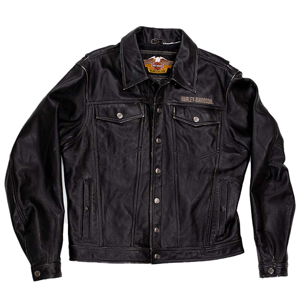 Black vintage leather harley davidson motorcycle jacket 