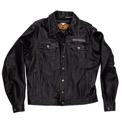 Black vintage leather harley davidson motorcycle jacket 
