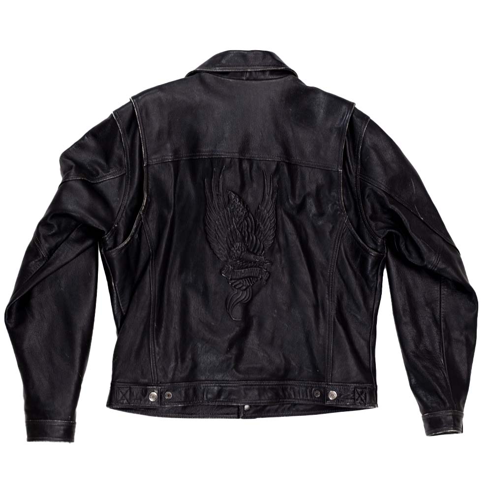 Black leather vintage motorcycle jacket