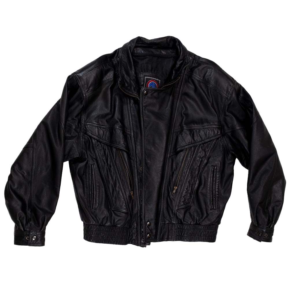 Black jacket with a brand logo on a white background