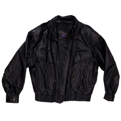 Black jacket with a brand logo on a white background