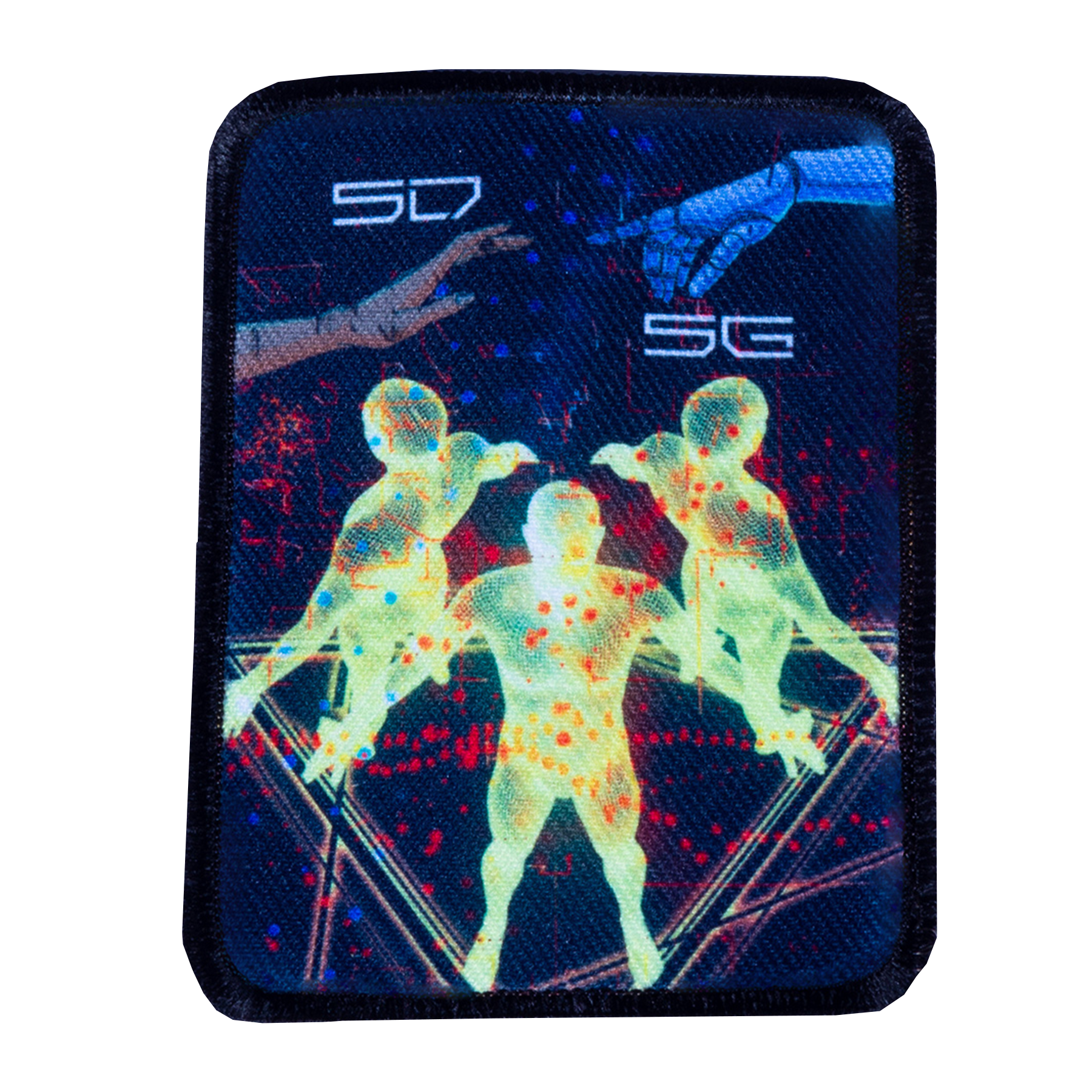 Neon glowing figures on a dark background with '5G' branding