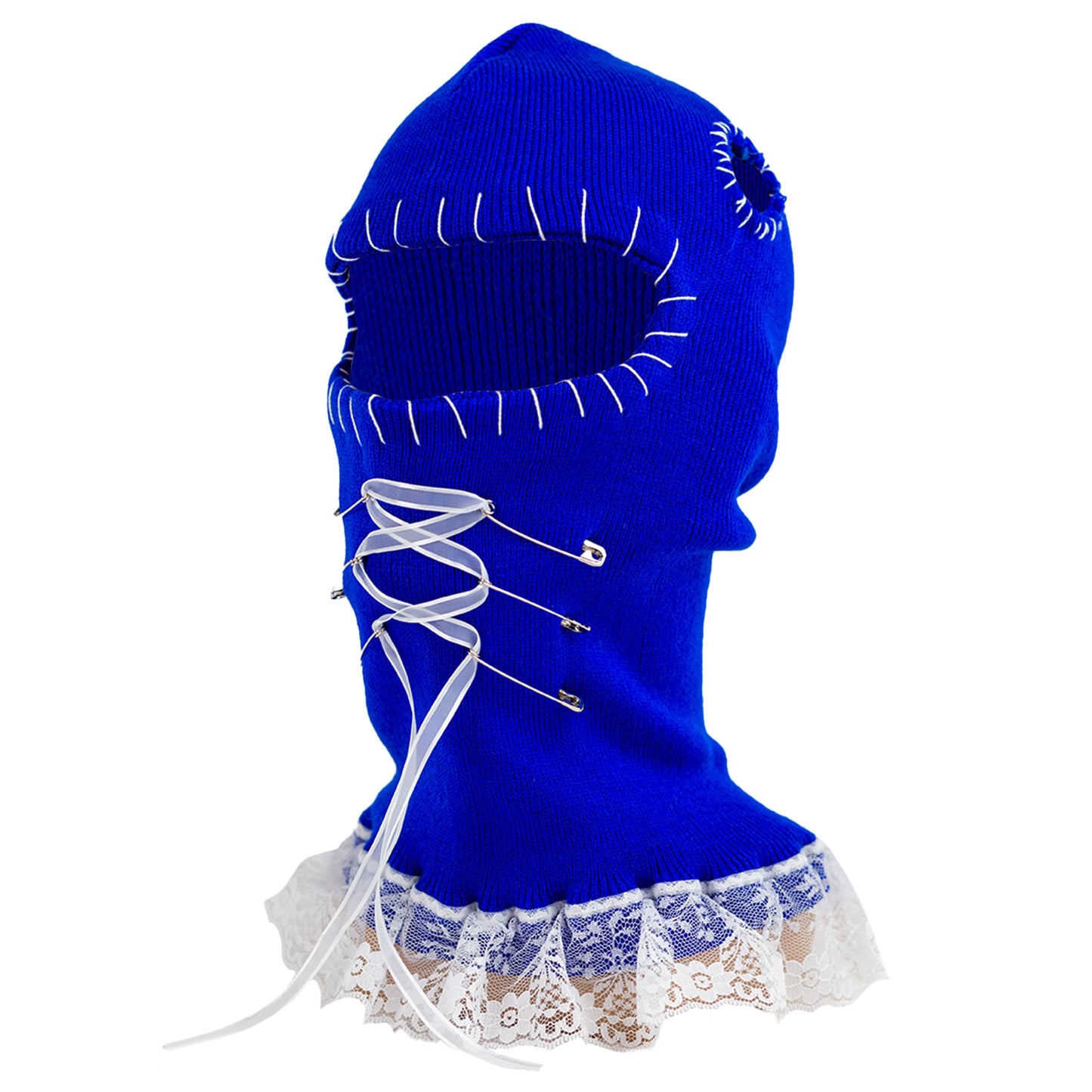 Blue 1 hole ski mask with lace details