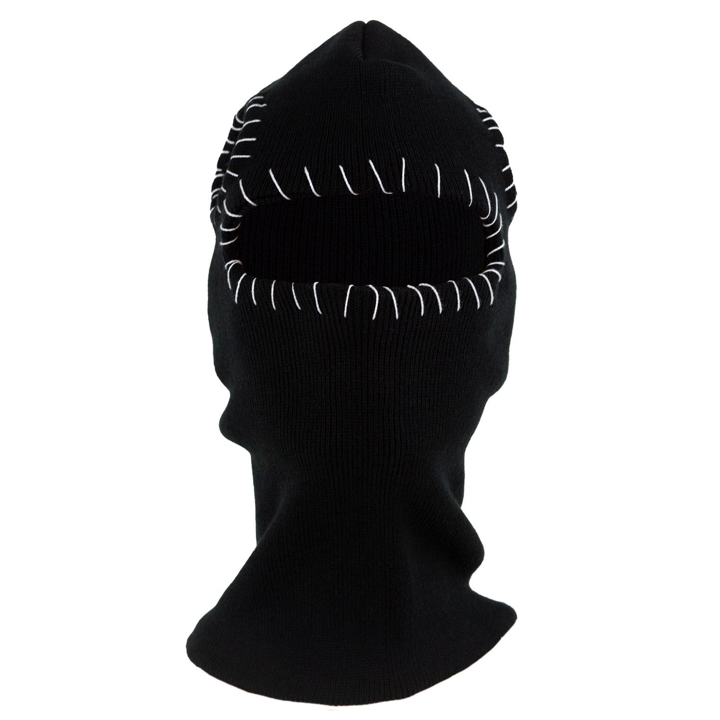 Black balaclava with white stitching on a white background