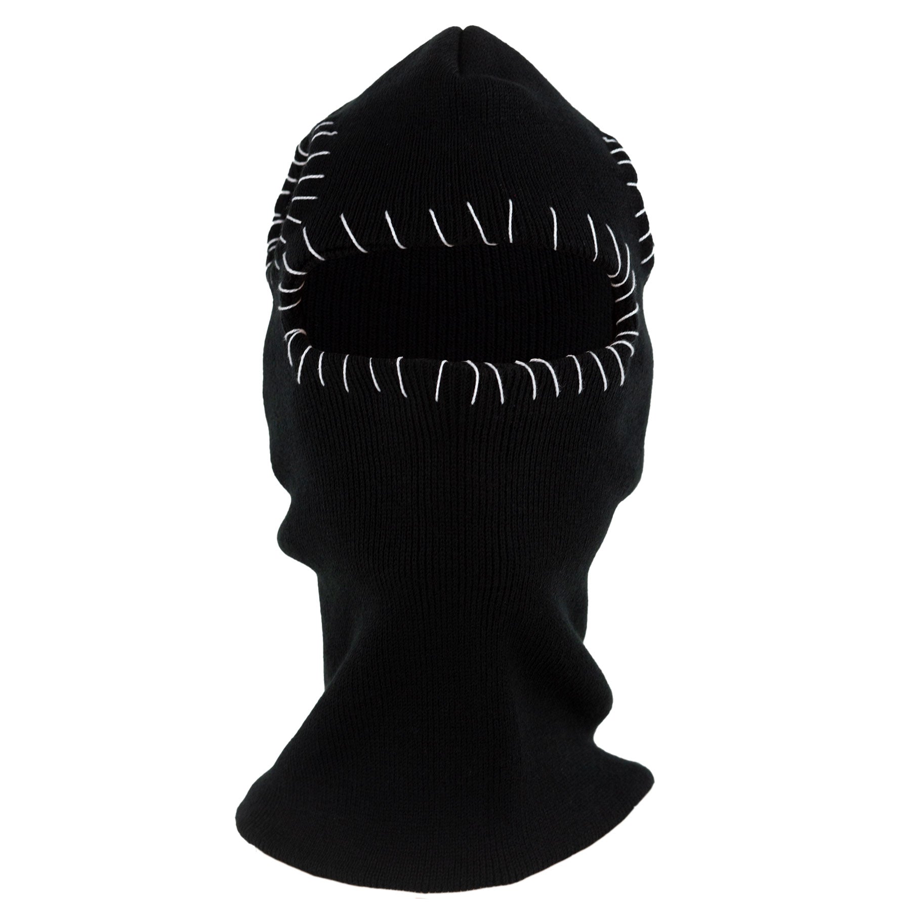 Black balaclava with white stitching on a white background