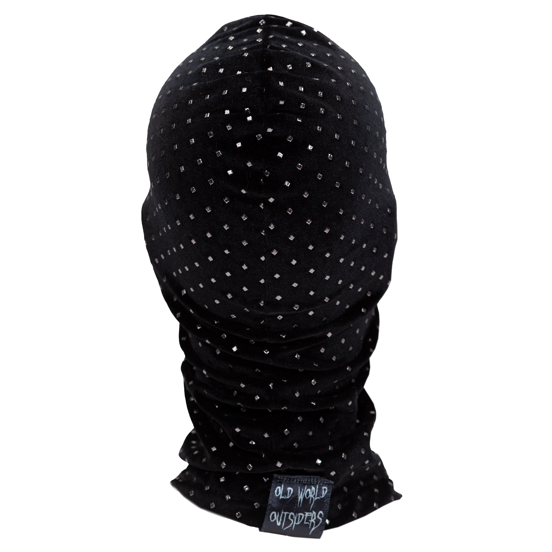 Black balaclava with white patterns on a white background