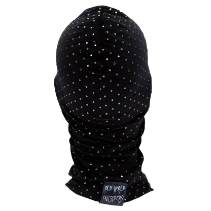 Black balaclava with white patterns on a white background