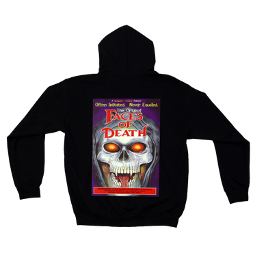 Black hoodie with 'Faces of Death' graphic on the back