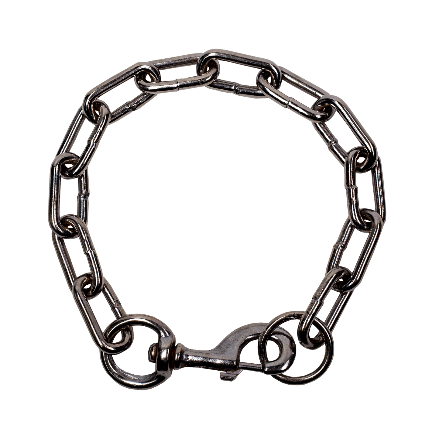Metal chain bracelet with a clasp on a white background