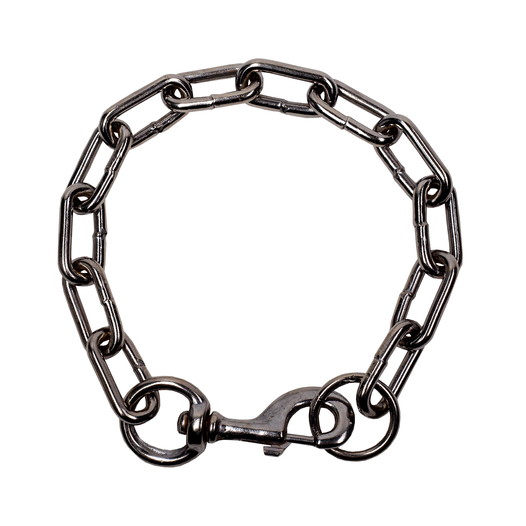 Metal chain bracelet with a clasp on a white background