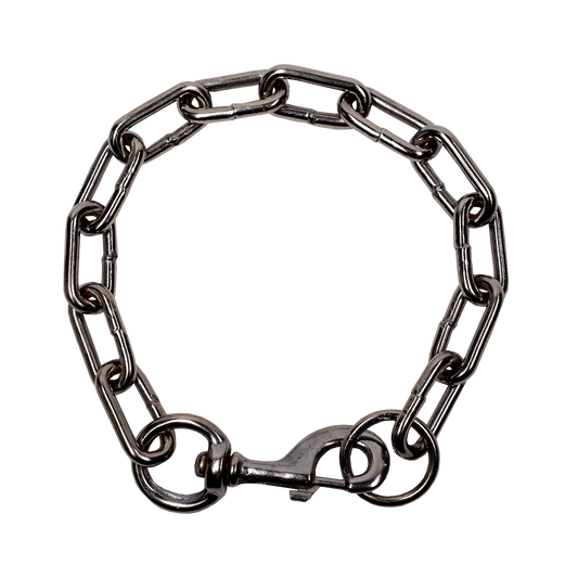 Metal chain bracelet with a clasp on a white background