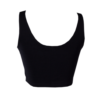 Black crop top on a white background