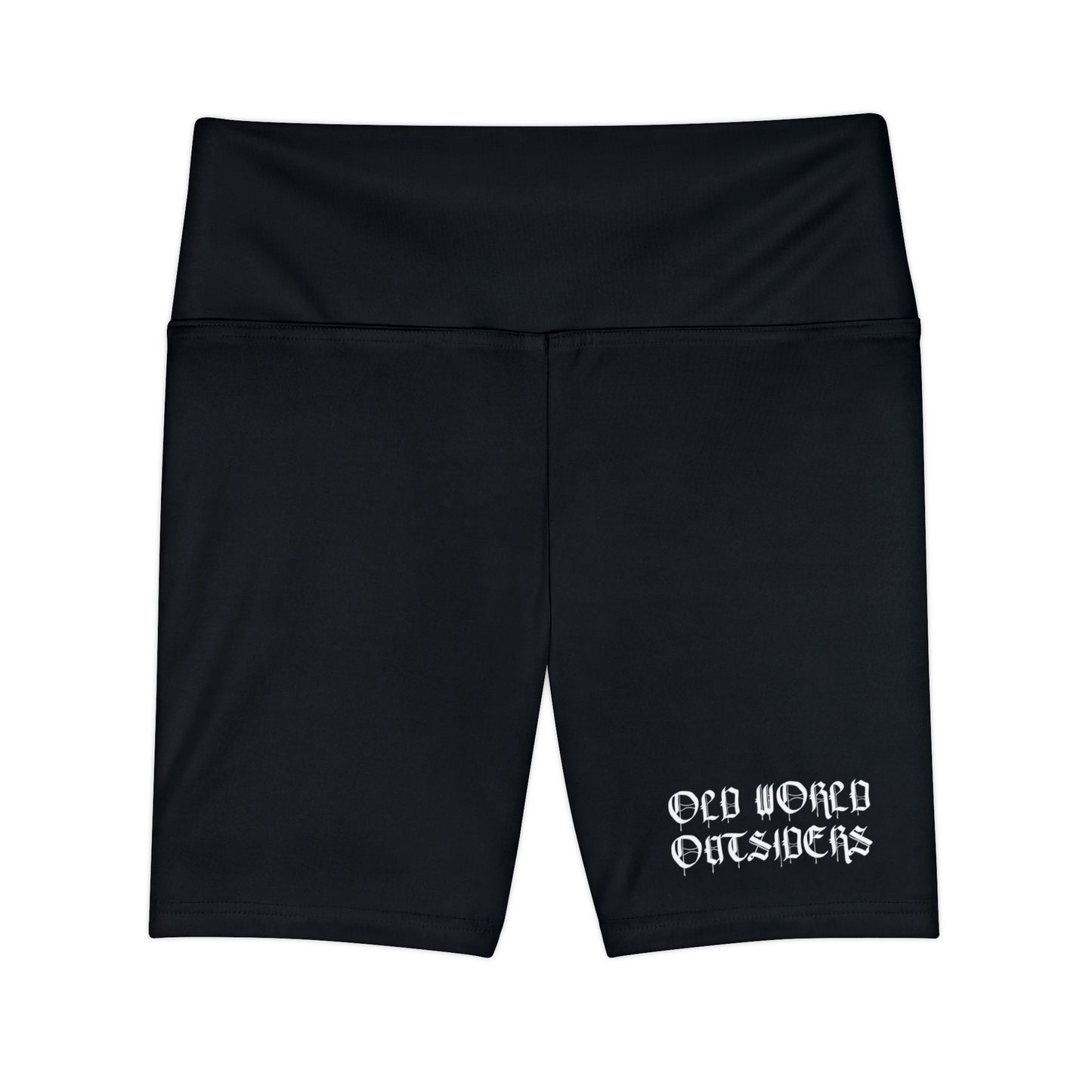 Black shorts with 'Old World Outsiders' text on a white background