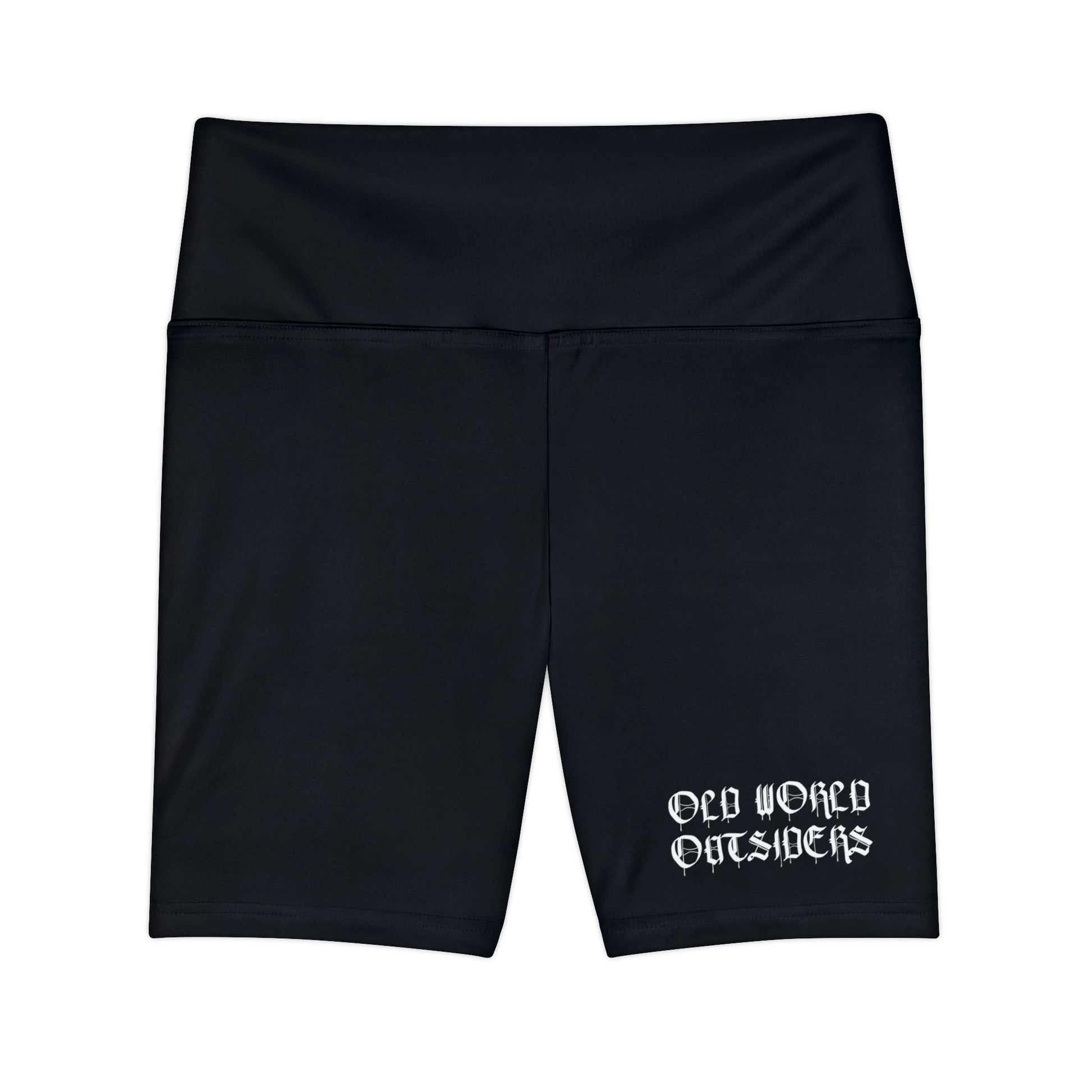 Black shorts with 'Old World Outsiders' text on a white background
