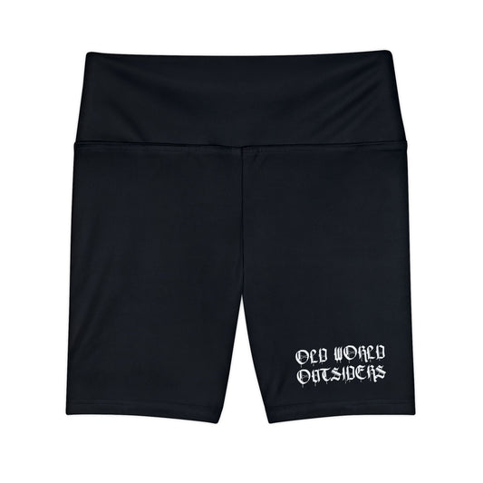 Black shorts with 'Old World Outsiders' text on a white background
