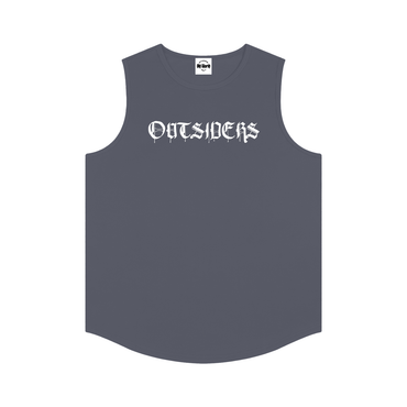 Gray sleeveless shirt with 'OUTSIDERS' text on a white background