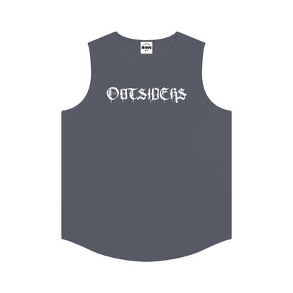 Gray sleeveless shirt with 'OUTSIDERS' text on a white background