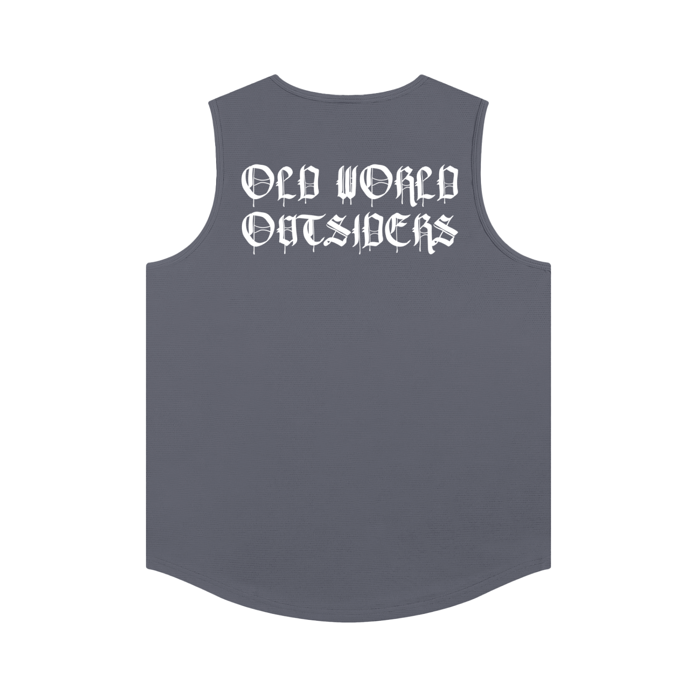 Gray sleeveless shirt with 'Old World Outsiders' text on a white background