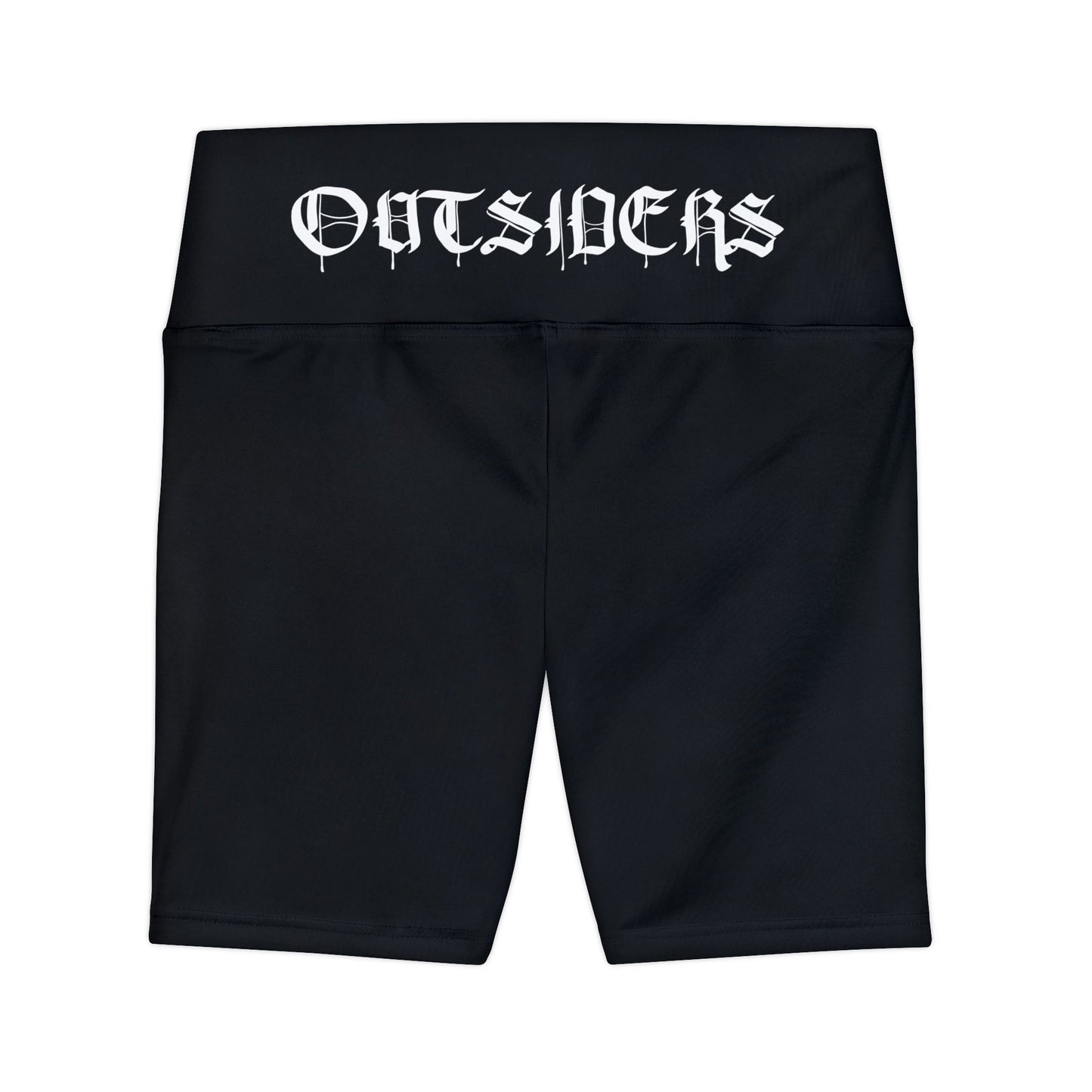 Black shorts with 'OUTSIDERS' text on a white background