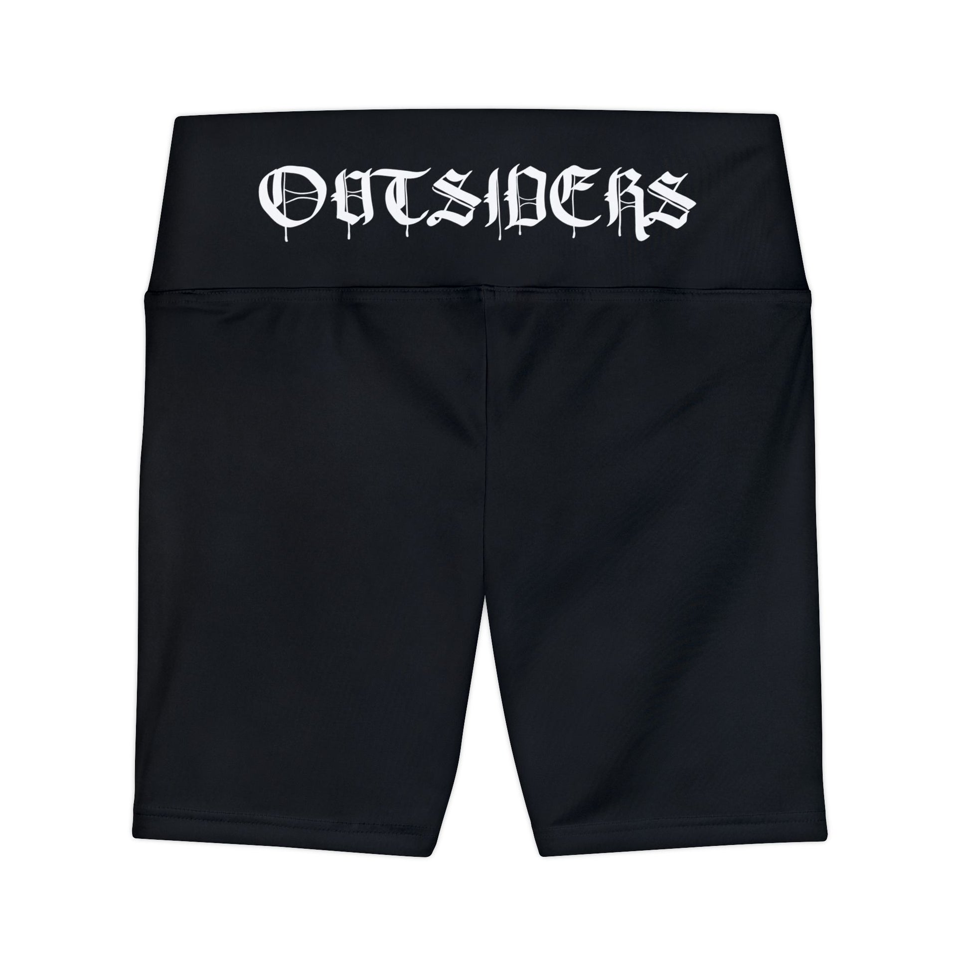Black shorts with 'OUTSIDERS' text on a white background