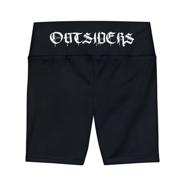 Black shorts with 'OUTSIDERS' text on a white background