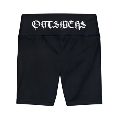 Black shorts with 'OUTSIDERS' text on a white background