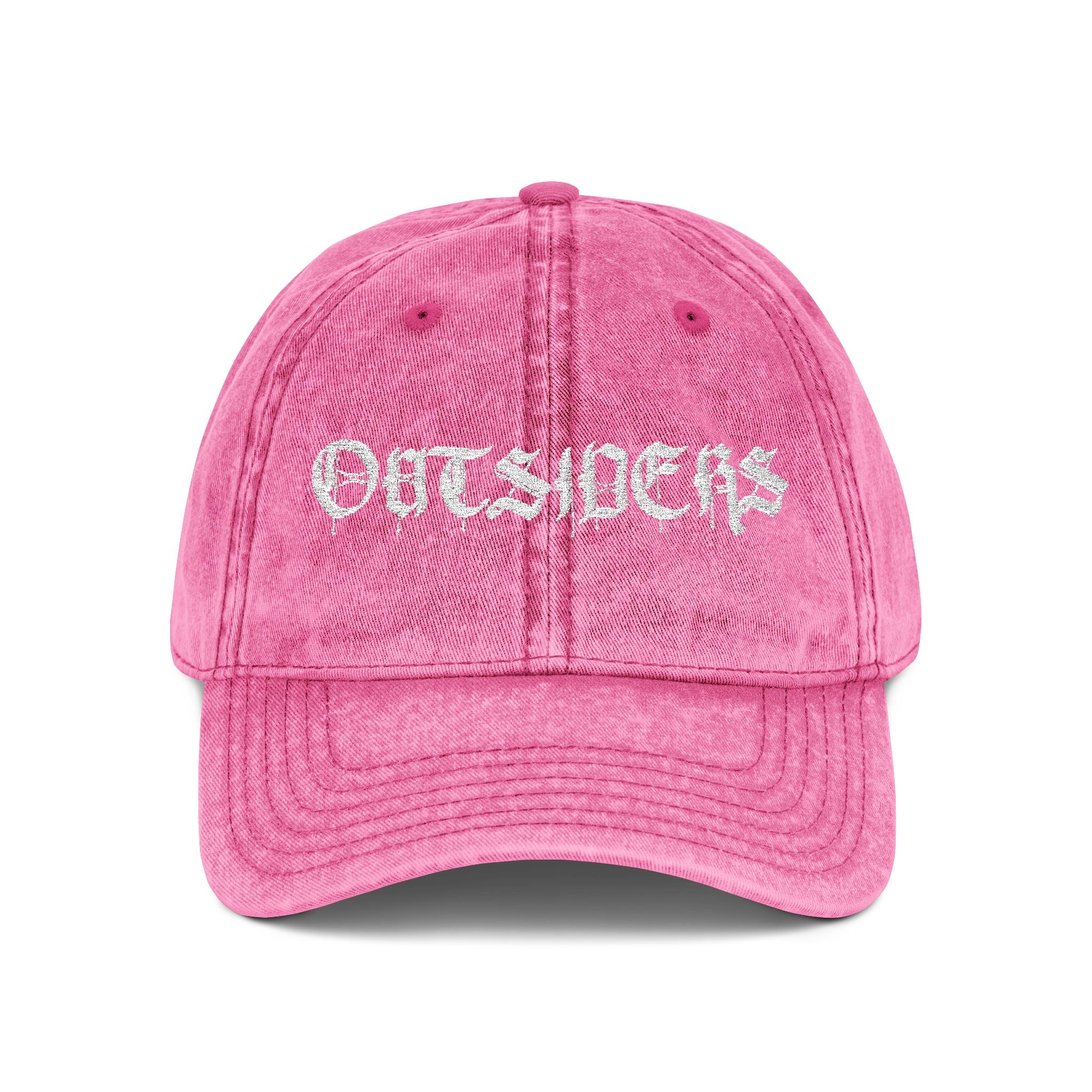 Pink cap with 'OUTSIDERS' text on a white background