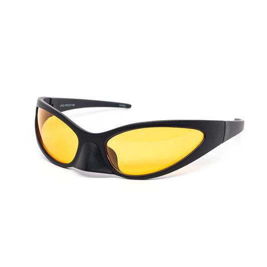 Oval Phantom Nose Guard Black Sunglasses With Yellow Lens